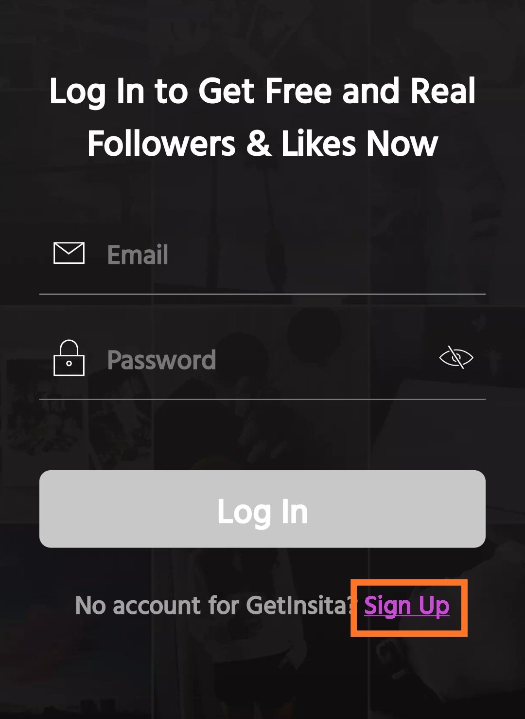 Create a account In GetInsta App
