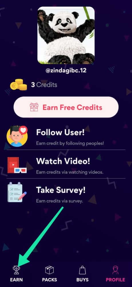 click on earn button