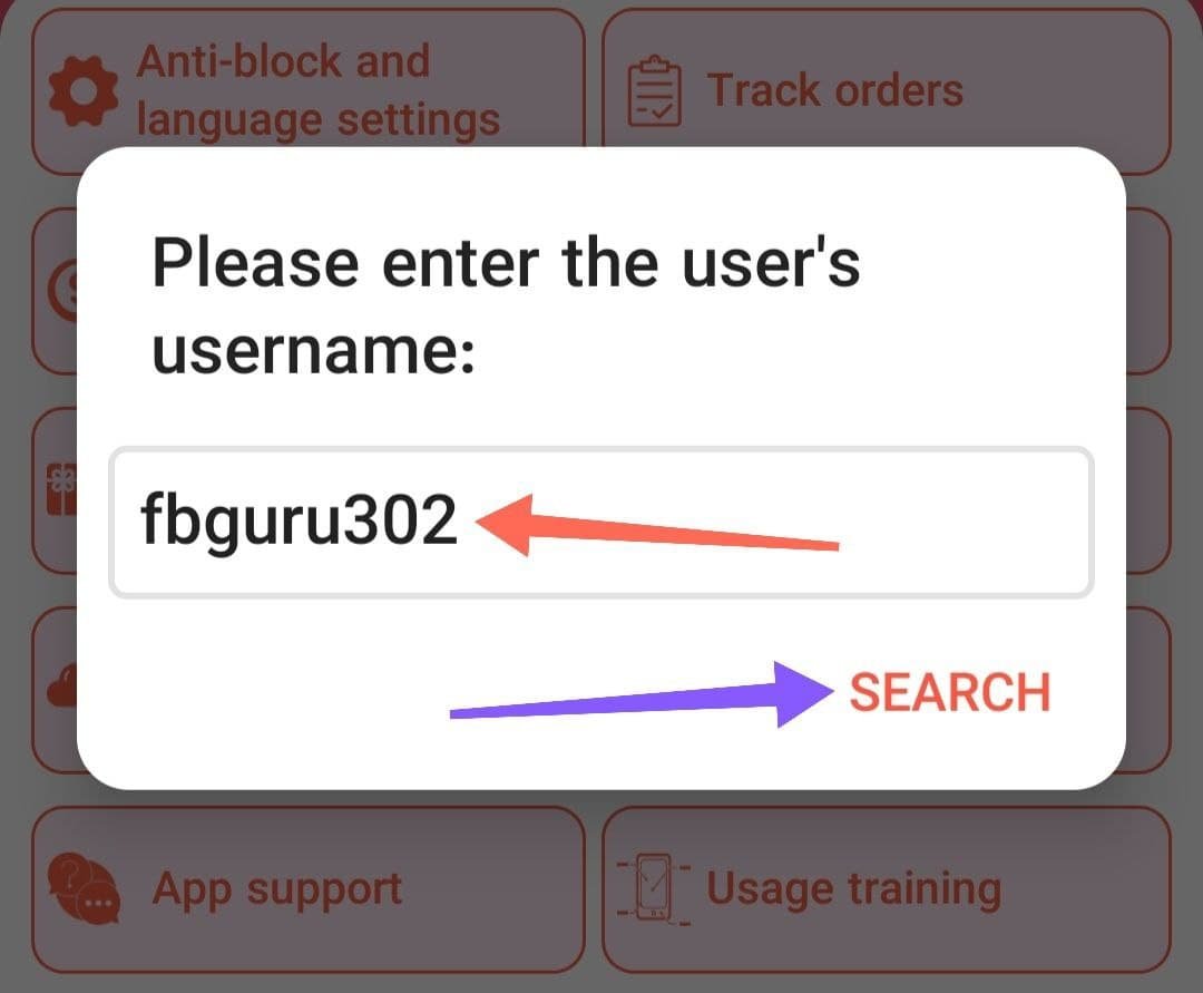 Enter users username and Search